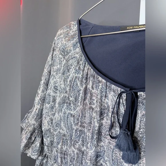 Kobi Halperin Silk Tent Dress Women's Paisley Ruffle Sleeve Top size large - Picture 4 of 13